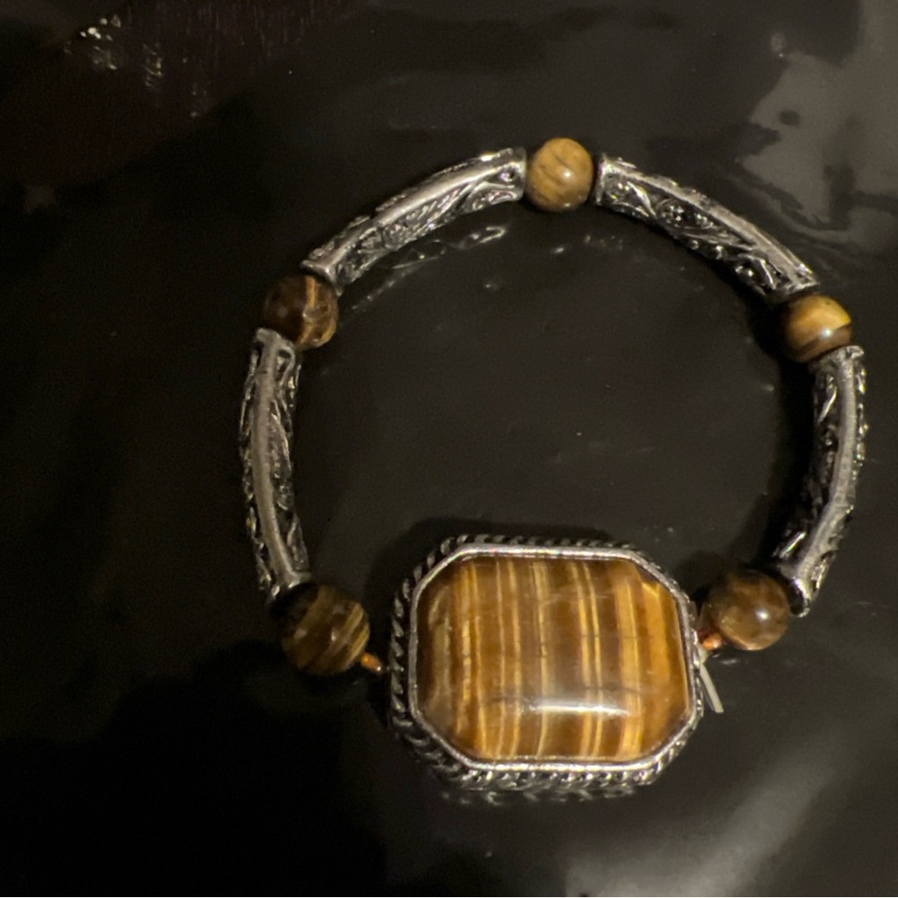 Silver and Brown Beaded Bracelet